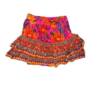 Beautiful and Vibrant Pink & Orange Floral Tiered Mini Skirt Size Large by Farm
